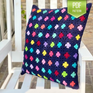 CROCHET PATTERN - Granny Square crochet pillow - modern pillow - crocheted cushion - granny pillow