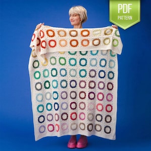 CROCHET PATTERN - Rainbow Pop Spots Blanket - Crochet blanket afghan pattern - popular crochet pattern - Rainbow Afghan