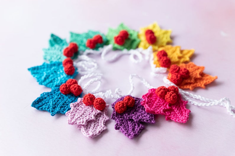 CROCHET PATTERN Rainbow holly Garland instant download Christmas garland holly ornaments Christmas crochet Xmas image 8