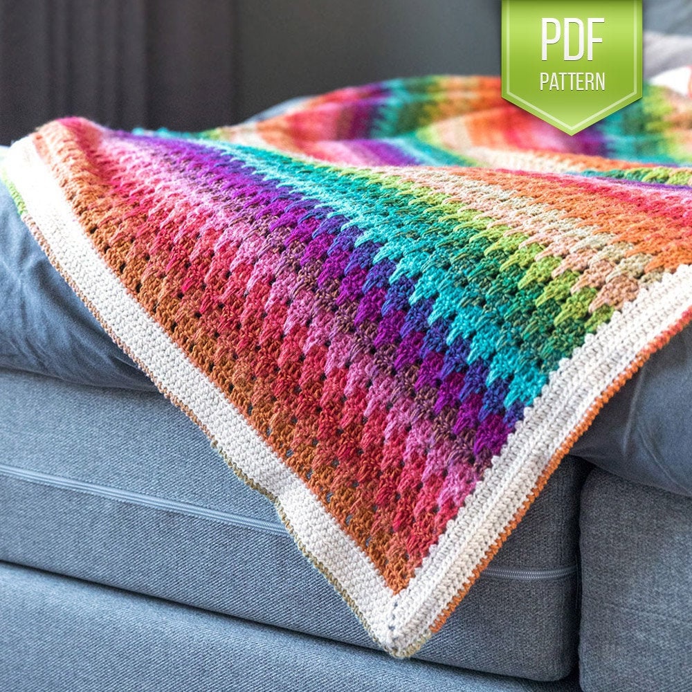 30 Rainbow Blanket Crochet Patterns to Brighten Baby Rooms, Throws, and Gift Giving 9 Big Larksfoot Rainbow Blanket Crochet Pattern