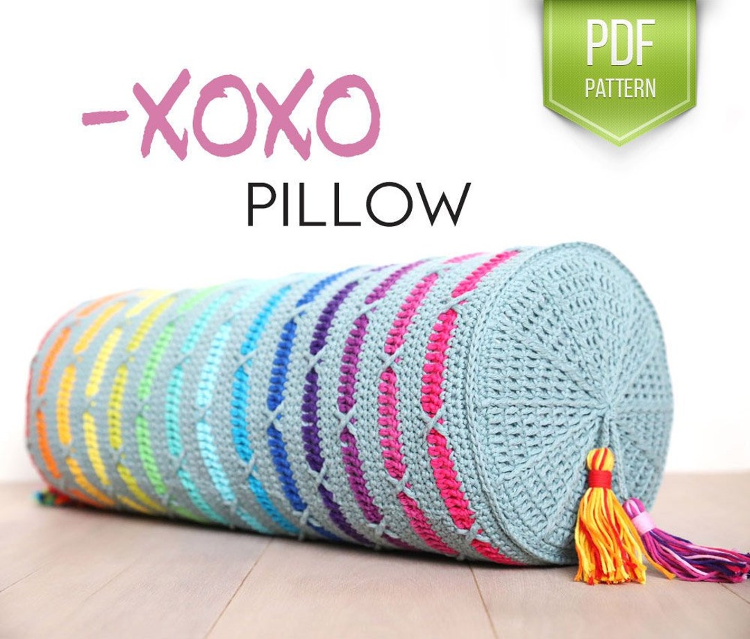 PDF Pattern XOXO Crochet Pillow Pattern – Chunky Rainbow Bolster,