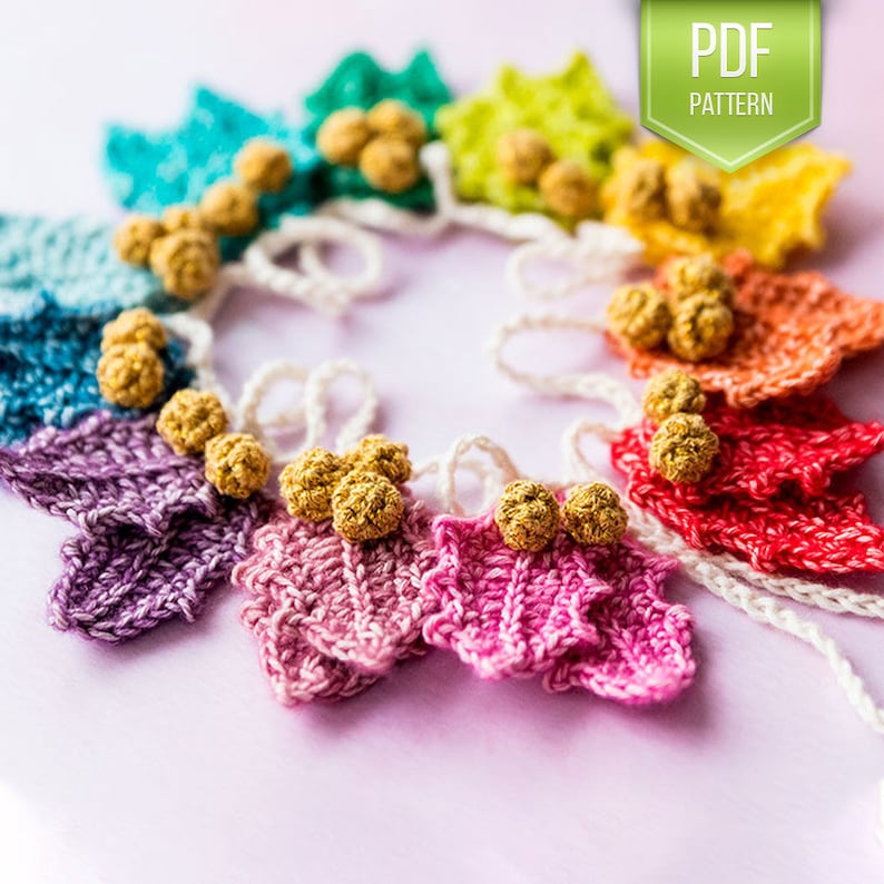 CROCHET PATTERN Rainbow holly Garland instant download Christmas garland holly ornaments Christmas crochet Xmas image 1