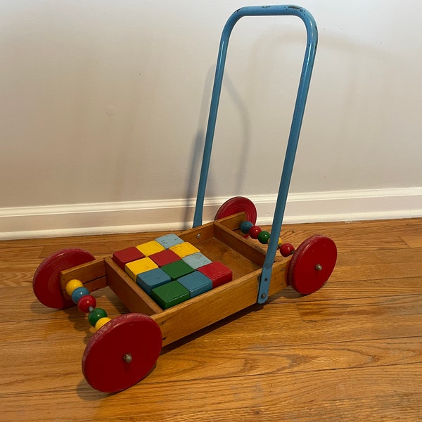 Vintage Wooden Baby Toddler Push Toy