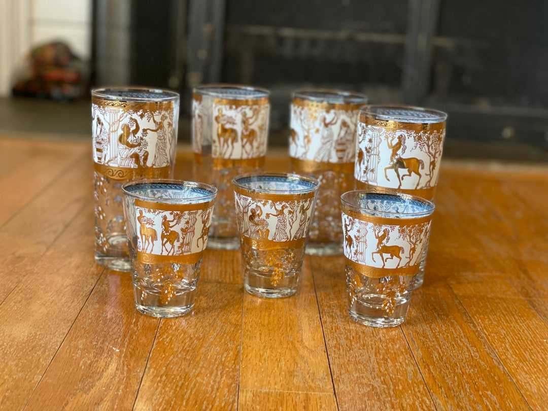 White and Gold Etched Highball and Lowball Cocktail Glasses Etsy