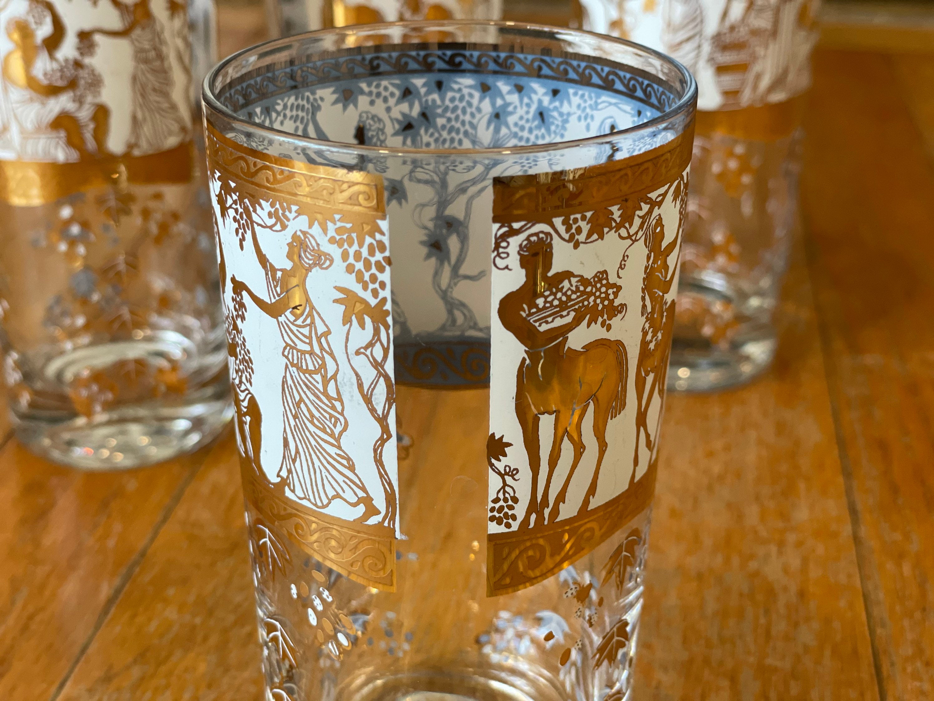White and Gold Etched Highball and Lowball Cocktail Glasses Etsy