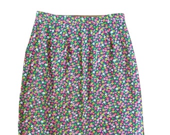 Vintage Daisy Print Bohemian Skirt / 1970s Retro 3/4 Floral Pencil Skirt / Size S