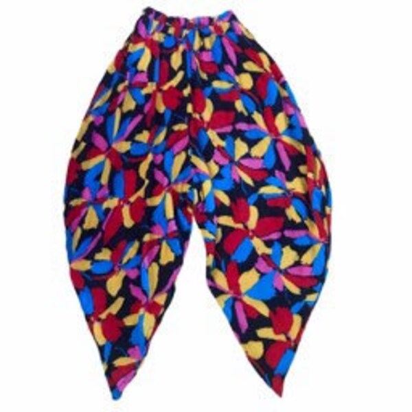 WILD 80s Pattern Loose Leg Pants / 1980s Harem MC Hammer Trousers / Bold Rainbow Pattern / Size S-M