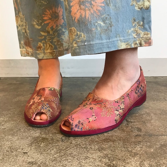70s does 30s Satin Brocade Slip Ons / Chinese Slip
