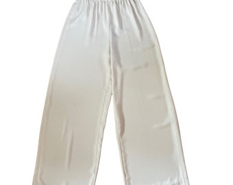 Vintage Trousers Loose Fit Wide Leg / Slick White Womens Pants / 1980s / S-M