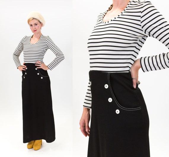 Retro French Style Stripe Maxi Dress / 1970s Naut… - image 1