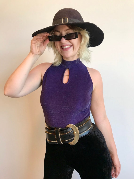 Sparkly Purple & Gold Lurex Leotard / Key Hole Cut