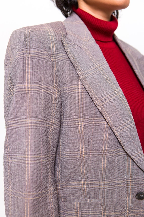 Vintage Plaid Blazer / 1990s Grey Suit Jacket / S… - image 8