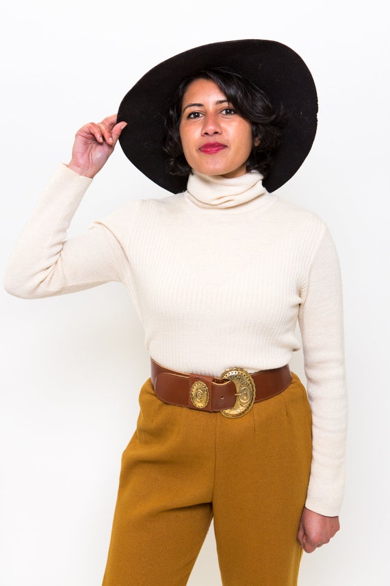 Fiorucci Ribbed Turtleneck Top / 1990s / Creamy Wh