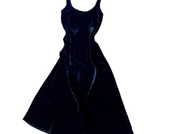 90/'s Vintage Forest Green Crushed Velvet Grunge Dress Gothic Long Sleeve Full Length Dress Modern Witch Dress Size Large