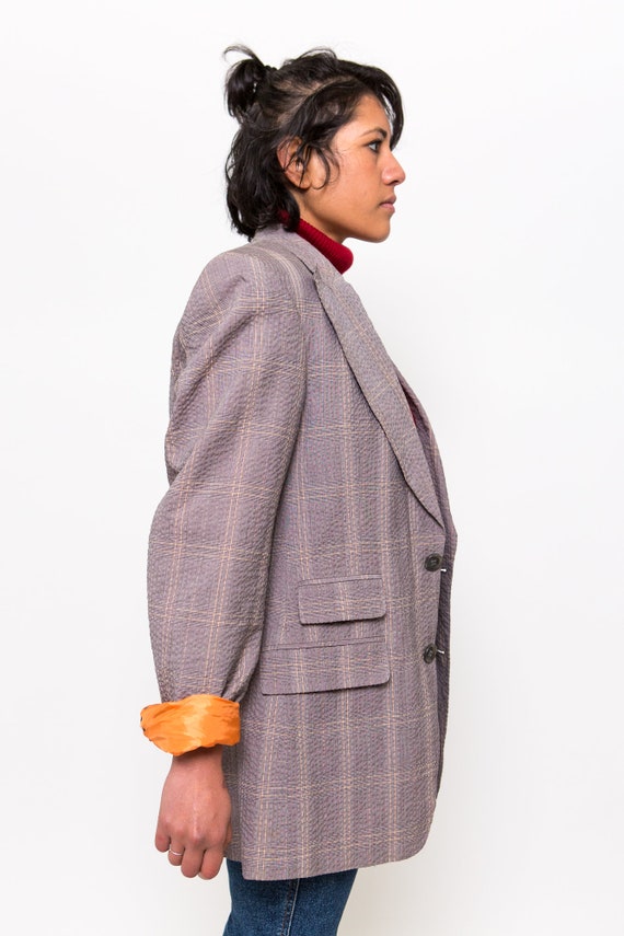 Vintage Plaid Blazer / 1990s Grey Suit Jacket / S… - image 5