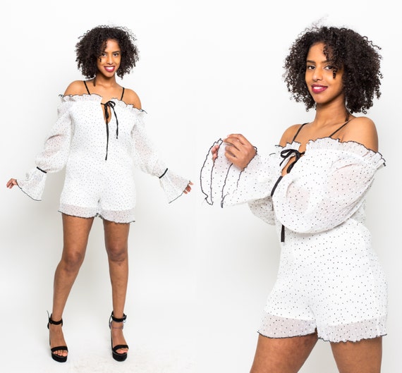 Polka Dot Playsuit / Ruffled Bell Sleeves / Adorab