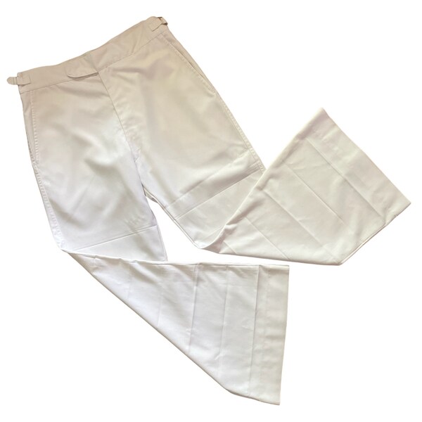 Vintage White Nautical Sailors Flares / Retro 1970s Bell Bottoms / Wide Leg Trousers  / Military Adjustable Trousers / Size M