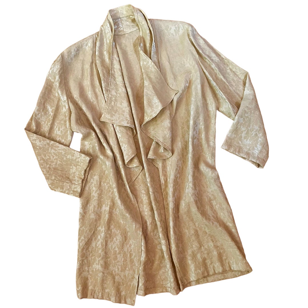 Golden Techno Robe Vintage Lurex Golden Embossed Robe / 1970s Golden 3/4 Sleeve Kimono ...