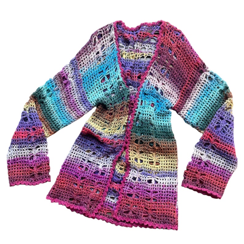 Cardigan oversize en tricot arc-en-ciel vintage au crochet / veste bohème grunge rétro / années 90 / 70 / taille S-M image 1