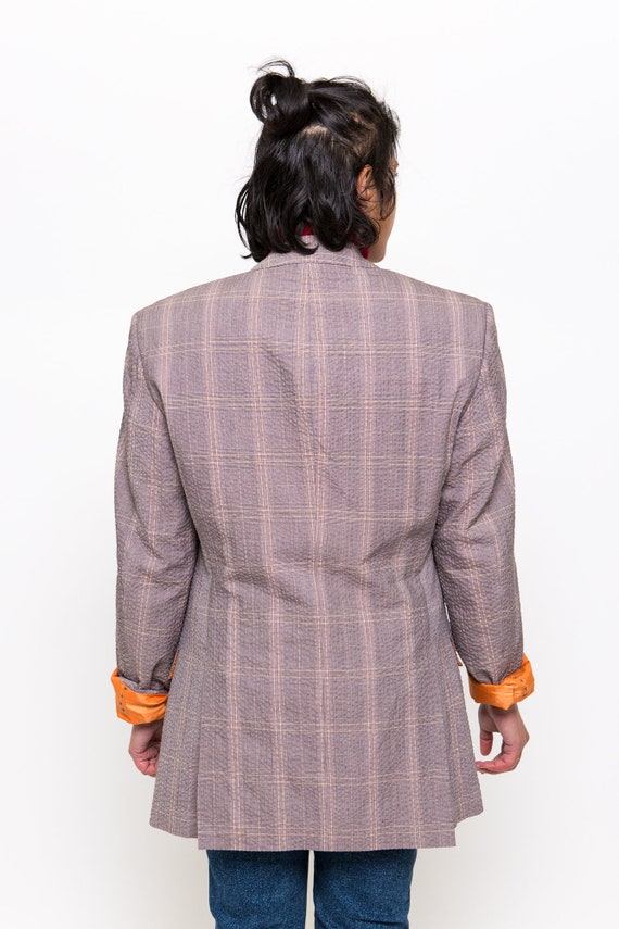 Vintage Plaid Blazer / 1990s Grey Suit Jacket / S… - image 6