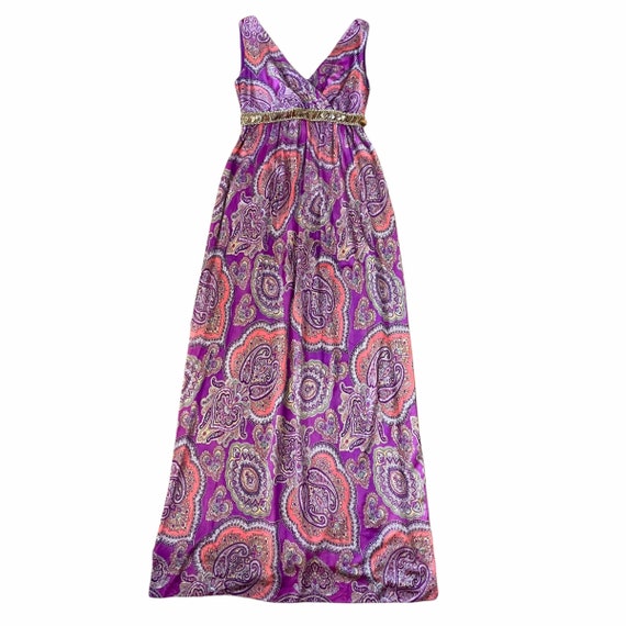 Groovy Psychedelic Silky Maxi Dress / 1970s / Ret… - image 1