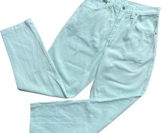 vintage Mint Green Jeans / 1990s Condor Denim / Pastel Wash / High Waisted Tapered Fit / Taille 8-10 AUS