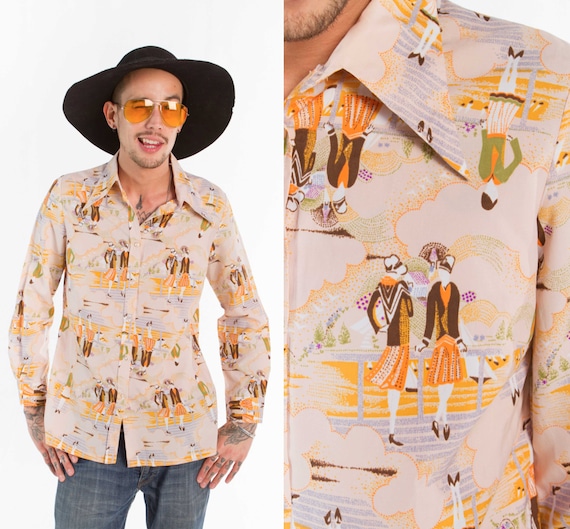 Retro 70s Shirt / Tableau 30's Scene / Size S-M