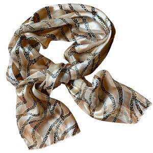 Vintage Champagne Gold & Leopard Print Stripe Scarf / 1980s Flashy Style Necktie Cravat Headscarf