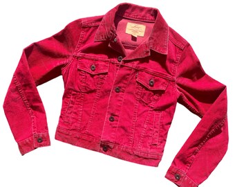Vintage Red Corduroy Jacket / Y2K Cropped Casual Unisex Trucker Cut / Levis Jean Jacket / Size S