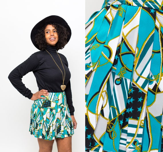 Nautical Pleated Skirt / Stars & Sailors Pattern /