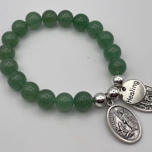St Raphael Green Aventurine Healing Bracelet, St Michael Guardian Angel Medal