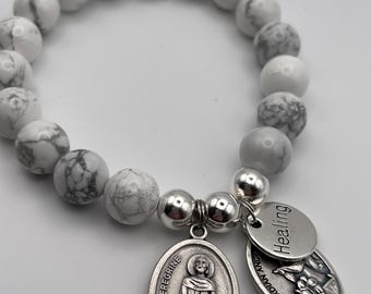 St Peregrine Medal White Howlite Bracelet: Patron Saint of Cancer Patients
