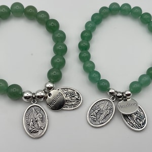 St Raphael Green Aventurine Healing Bracelet, St Michael Guardian Angel Medal image 3