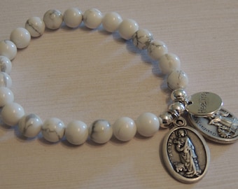 St Agatha White Howlite Bracelet: Patron Saint, Guardian Angel Medal