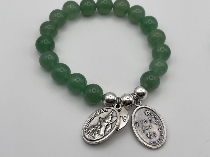 St Raphael Green Aventurine Healing Bracelet, St Michael Guardian Angel Medal image 5