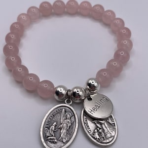 St Raphael Healing Bracelet, Rose Quartz, Guardian Angel Charm image 3
