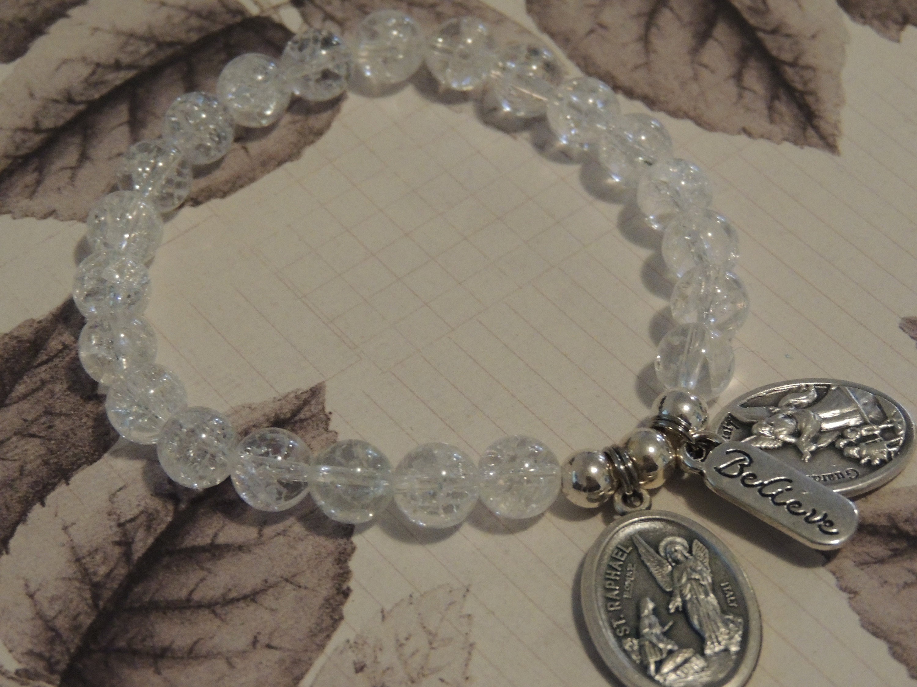 St Raphael Archangel Healing Saint, Clear Cracked Quartz Crystal