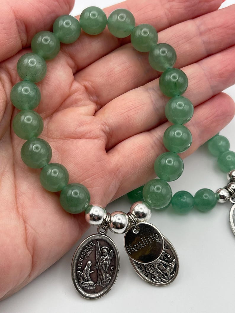 St Raphael Green Aventurine Healing Bracelet, St Michael Guardian Angel Medal image 17