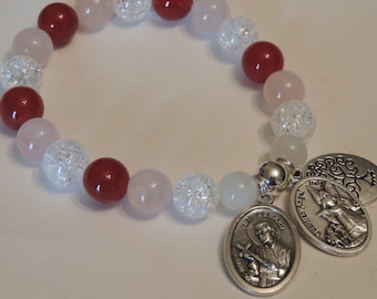 Fertility Gemstone Crystal Moonstone Bracelet, St Gerard, Guardian Angel, Tree of Life Charms, Beads, Carnelian, Rose Quartz - Mothers Day