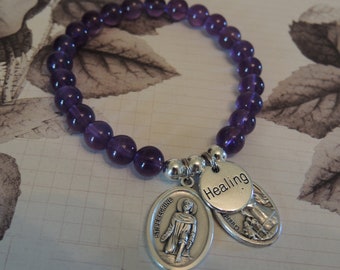 St Peregrine Amethyst Bracelet: Guardian Angel Healing Charm