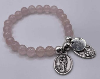 St Agatha Rose Quartz Bracelet: Patron Saint for Breast Cancer/Nurses