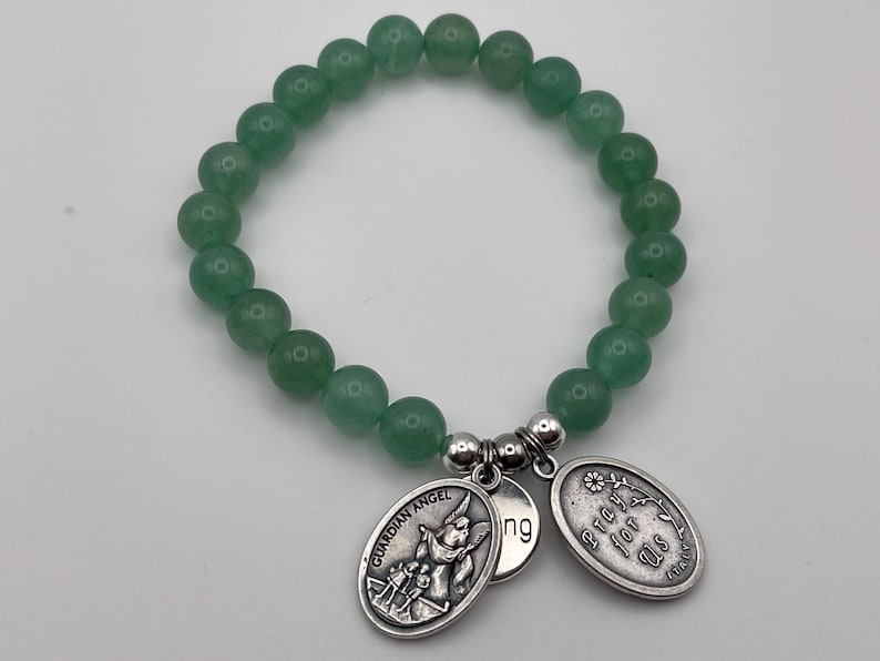 St Raphael Green Aventurine Healing Bracelet, St Michael Guardian Angel Medal image 15