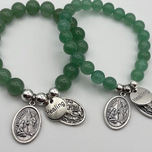 St Raphael Green Aventurine Healing Bracelet, St Michael Guardian Angel Medal image 7