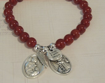 St Gabriel Archangel Medal Bracelet: Carnelian Crystal, Guardian Angel Charm