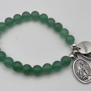 St Raphael Green Aventurine Healing Bracelet, St Michael Guardian Angel Medal image 2