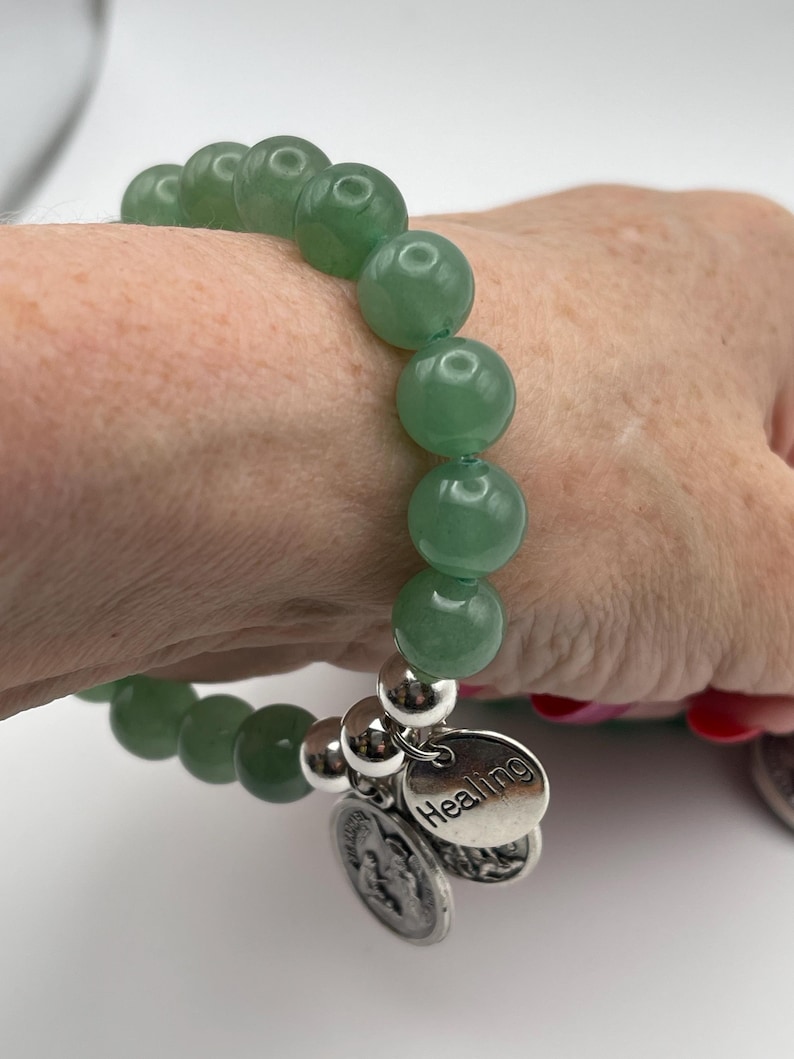 St Raphael Green Aventurine Healing Bracelet, St Michael Guardian Angel Medal image 4
