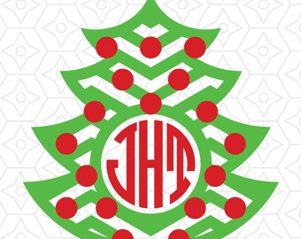 Christmas Tree Monogram Frame Decal, SVG, DXF and AI Vector files for use with Cricut or Silhouette Vinyl Cutting Machine