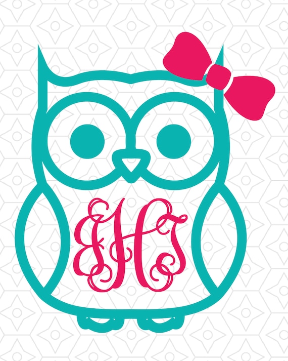 Download Owl with or without Bow Monogram Frame Decal Design SVG | Etsy