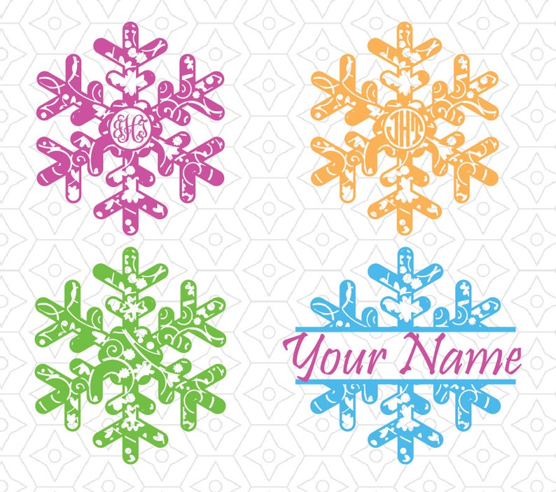 Download Snowflake Swirl Monogram Frames and Decals SVG DXF and AI ...