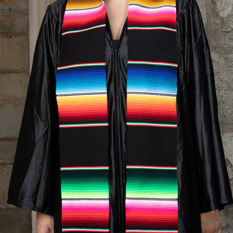 Mexican Serape Graduation Stole - Colorful Cultural Stole With White Tassel